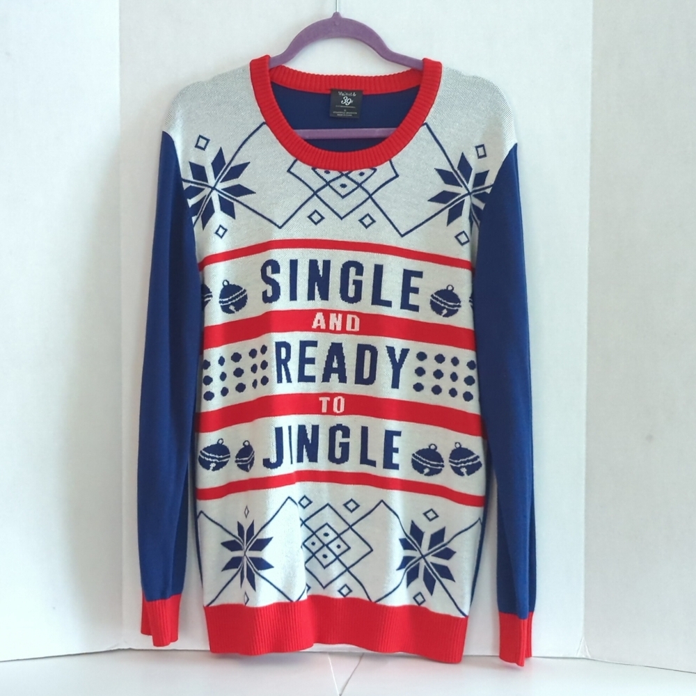 Walnut & 39th Blue Single & Ready To Jingle Christmas Sweater Size XL Unisex